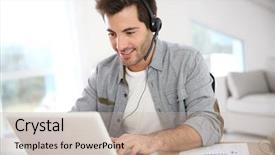  Presentation with home - PPT layouts with skype - man working from home background and a  colored foreground