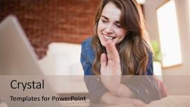  Presentation with social isolation - Audience pleasing presentation theme consisting of skype - pretty smiling woman lying backdrop and a  colored foreground