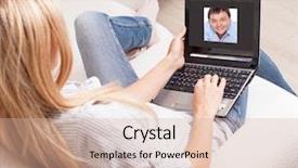  Presentation with health woman running female runner - PPT theme consisting of skype - woman on the sofa background and a soft green colored foreground