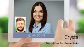  Presentation with chat - Slide set having skype - young couple talking to each background and a coral colored foreground