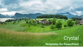  Presentation with beautiful green - Colorful PPT layouts enhanced with skyscaper - village horn mount pilatus switzerland backdrop and a tawny brown colored foreground
