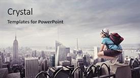  Presentation with city rooftop party - PPT theme featuring skyscraper over a big city background and a light gray colored foreground