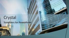  Presentation with skyscraper - Presentation theme having skyscraper stands on the street with blue sky and white clouds background and a light blue colored foreground