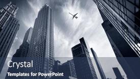  Presentation with new york - Beautiful slides featuring skyscrapers-and-airplane-in-sky backdrop and a ocean colored foreground