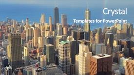  Presentation with city chicago - Amazing slide deck having skyscrapers and city skyline backdrop and a teal colored foreground