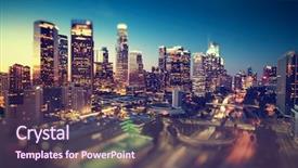  Presentation with downtown los angeles - Colorful PPT theme enhanced with skyscrapers and lights of traffic backdrop and a tawny brown colored foreground