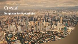  Presentation with urban - Cool new slide deck with skyscrapers-at-urban-cityscape-highway backdrop and a coral colored foreground