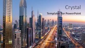  Presentation with architecture futuristic - Presentation theme with skyscrapers-city-highrise-business-buildings background and a light blue colored foreground