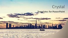  Presentation with uae - PPT theme having skyscrapers-highrise-skyline-of-dubai background and a light blue colored foreground