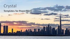  Presentation with uae - PPT layouts consisting of skyscrapers-highrise-skyline-of-dubai background and a light blue colored foreground