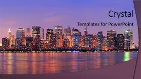  Presentation with new york - Theme featuring skyscrapers illuminated over hudson river background and a light blue colored foreground