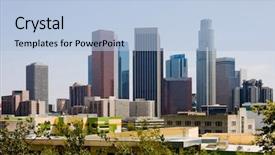  Presentation with downtown los angeles - PPT theme enhanced with skyscrapers in downtown los angeles background and a light blue colored foreground