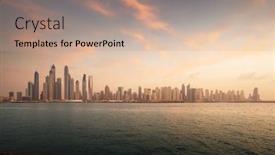  Presentation with marina - Amazing presentation theme having skyscrapers-in-dubai-marina-sunset backdrop and a coral colored foreground