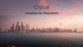  Presentation with marina - PPT theme with skyscrapers-in-dubai-marina-sunset background and a coral colored foreground
