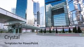  Presentation with pavement - Audience pleasing PPT layouts consisting of empty pavement and skyscrapers in modern city backdrop and a light blue colored foreground