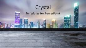  Presentation with square - Presentation design enhanced with skyscrapers in modern city background and a light blue colored foreground