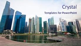  Presentation with singapore - Audience pleasing presentation design consisting of skyscrapers of business district backdrop and a sky blue colored foreground
