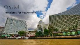  Presentation with bangkok - Colorful PPT theme enhanced with skyscrapers on the river chao backdrop and a light blue colored foreground