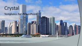  Presentation with city chicago - Slide set consisting of skyscrapers over lake michigan background and a light blue colored foreground