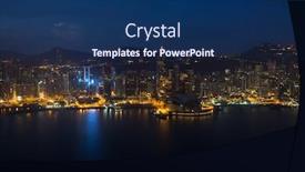  Presentation with hong kong china - Presentation theme with skyscrapers-with-bright-illumination-shore background and a navy blue colored foreground