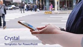  Presentation with motion - Beautiful theme featuring skytrain - motion of woman crossing street backdrop and a sky blue colored foreground