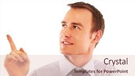  Presentation with strategic management needle pointing - Cool new presentation theme with man lookin upward - businessman pointing up backdrop and a  colored foreground