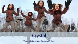  Presentation with upwards - Cool new presentation with gravitation - collage with woman stands backdrop and a sky blue colored foreground