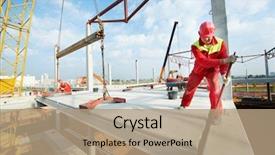  Presentation with worker safety - Colorful PPT layouts enhanced with slab panel at building construction backdrop and a coral colored foreground