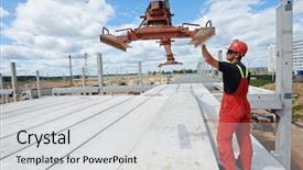  Presentation with worker safety - Beautiful PPT theme featuring slab panel at building construction backdrop and a light gray colored foreground
