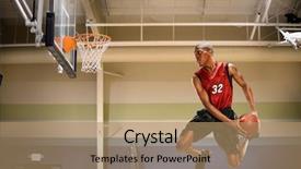  Presentation with basketball court - PPT theme consisting of slam - african american basketball player background and a coral colored foreground