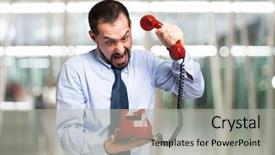  Presentation with telephone - Cool new PPT theme with slam - angry man hanging the telephone backdrop and a light gray colored foreground