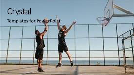  Presentation with basketball - Cool new presentation theme with slam - two sportsmen playing basketball backdrop and a light blue colored foreground