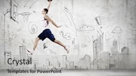  Presentation with base ball field - Cool new PPT theme with slam - young man throwing ball backdrop and a light gray colored foreground