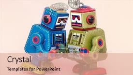  Presentation with robots - PPT theme enhanced with slander - two little robots share some background and a coral colored foreground