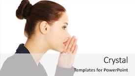  Presentation with young business woman smile show - Slide set consisting of slander - young business woman talking gossip background and a white colored foreground