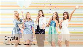  Presentation with birthday party - PPT layouts with slappers with sparkles and baloon background and a coral colored foreground