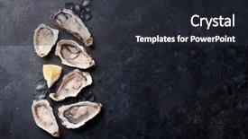  Presentation with lemon - Audience pleasing presentation consisting of slate - opened oysters ice and lemon backdrop and a dark gray colored foreground