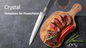  Presentation with steam generator abstract art red - Audience pleasing PPT theme consisting of slate board - grilled striploin sliced steak backdrop and a gray colored foreground