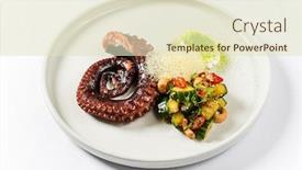  Presentation with octopus - Beautiful slide deck featuring slate-of-appetizing-boiled-octopus backdrop and a soft green colored foreground
