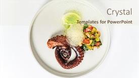  Presentation with octopus - PPT theme with slate-of-appetizing-boiled-octopus background and a soft green colored foreground