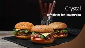  Presentation with burgers - Audience pleasing presentation theme consisting of slate plate with tasty burgers on table backdrop and a black colored foreground