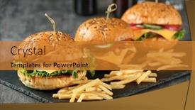  Presentation with burgers - Colorful PPT layouts enhanced with slate plate with tasty burgers and french fries on table backdrop and a gold colored foreground