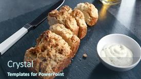  Presentation with slate - Cool new PPT theme with slate plate with tasty loaf of beer bread on table backdrop and a tawny brown colored foreground