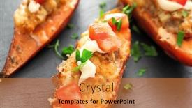  Presentation with sweet potato - PPT theme with yummy stuffed sweet potato background and a gold colored foreground