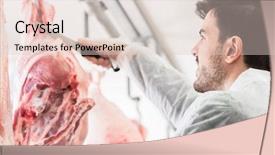  Presentation with meat processing - Theme with carcass - butcher in butchery or slaughterhouse background and a lemonade colored foreground