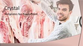  Presentation with meat processing - Presentation design with carcass - butcher in butchery or slaughterhouse background and a lemonade colored foreground