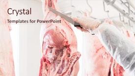  Presentation with butcher - Cool new PPT theme with carcass - hand of butcher in butchery backdrop and a lemonade colored foreground