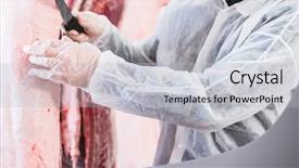  Presentation with butcher - Colorful PPT layouts enhanced with slaughterhouse - hand of butcher in butchery backdrop and a light gray colored foreground