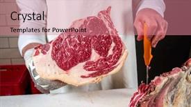  Presentation with dry eye - Presentation theme featuring food chain - raw dry aged wagyu rib background and a coral colored foreground