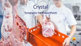  Presentation with meat - Beautiful presentation theme featuring industrial knife - team of butchers working backdrop and a sky blue colored foreground